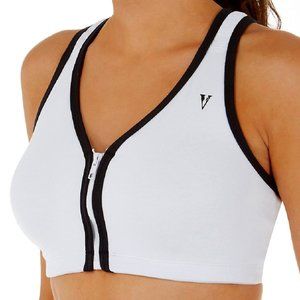 Valmont Color Block Zip Front Sports Bra, White & Black - 1611B